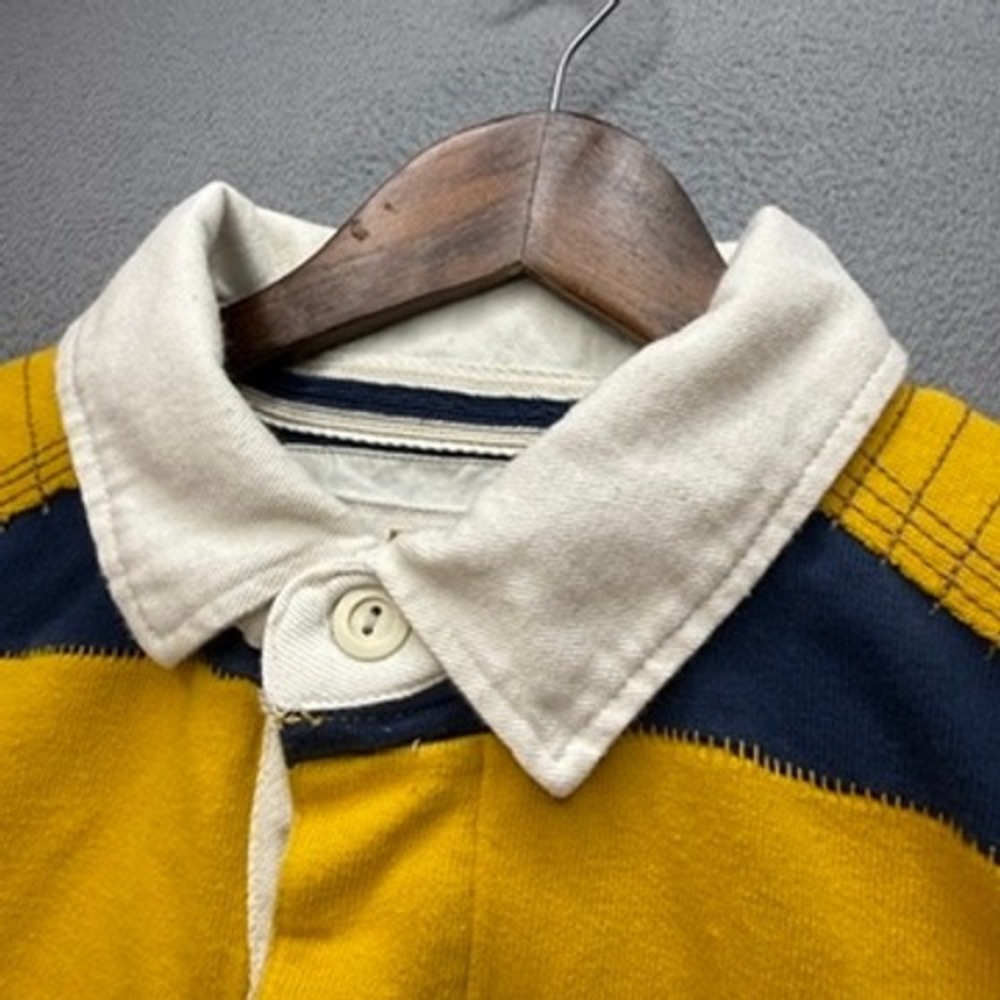 Trailer Vintage Fit Rugby Shirt Long Sleeve XXL Yellow Navy Striped Elbow Patch - Picture 9 of 11